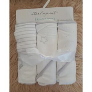 Starting Out Baby 3 Hooded Bath Towels New W/tags White & Gray Unisex